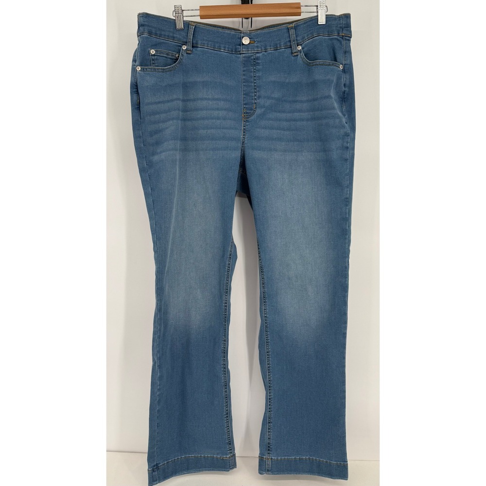 Denim & Co Mens Womens Blue Medium Wash Pull On Straight Leg Jeans Stretch Sz 18